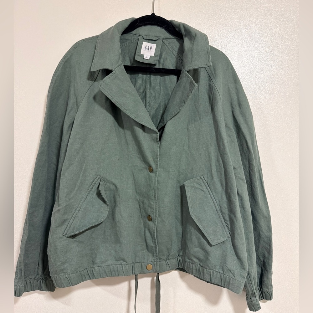 Women’s Gap Green Utility Lightweight Linen Blend Jacket Size Large Gorpcore